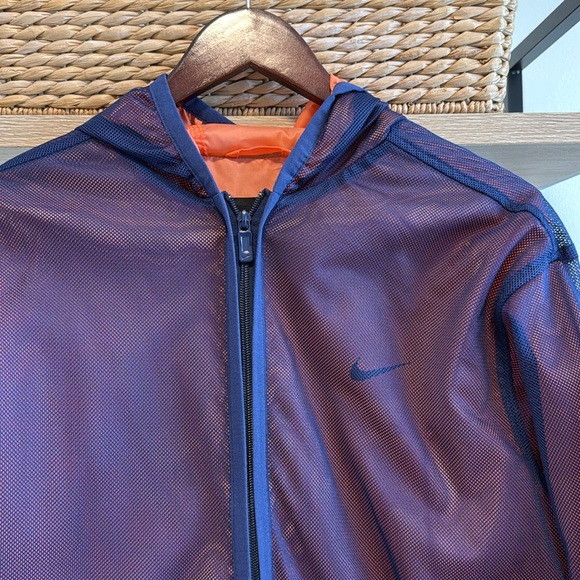 Kids Nike Navy Mesh Jacket With Hood and Orange Inner Lining, L (12-14) - Picture 2 of 7